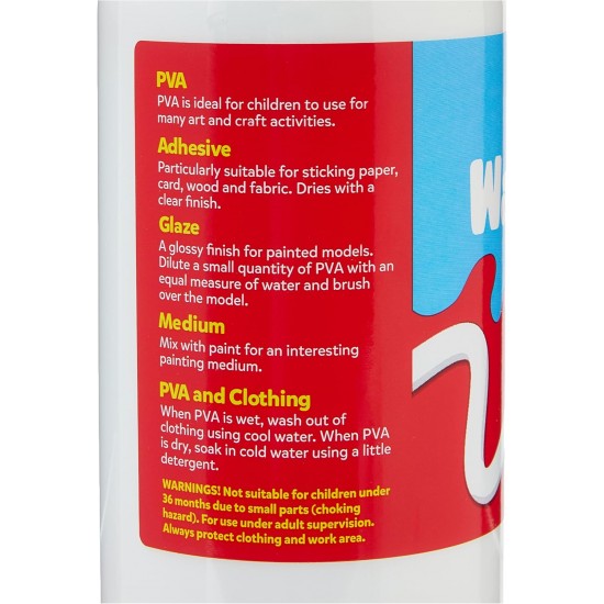 Washable PVA Glue for Kids, 500ml – Safe, Easy-Clean Craft Glue for Slime, Paper, Card, Wood, and Fabric – Washes Out of Clothes