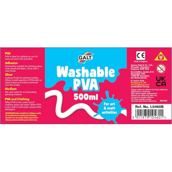 Washable PVA Glue for Kids, 500ml – Safe, Easy-Clean Craft Glue for Slime, Paper, Card, Wood, and Fabric – Washes Out of Clothes
