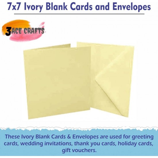 Ivory Blank Cards and Envelopes (Pack of 10) - 7 x 7 inch, Perfect for Card Making, Invitations, and DIY Craft Projects