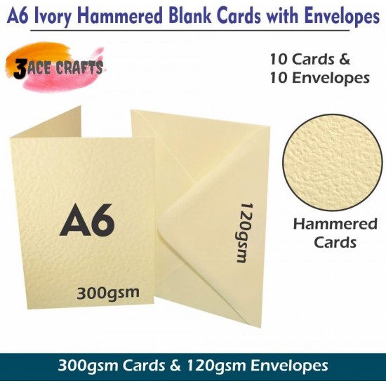 Ivory Blank Cards and Envelopes (Pack of 10) -  A6 Hammered, Perfect for Card Making, Invitations, and DIY Craft Projects