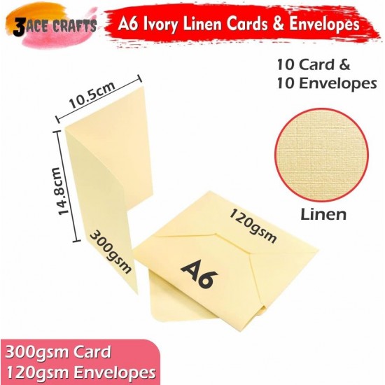 Ivory Blank Cards and Envelopes (Pack of 10) - A6 Linen, Perfect for Card Making, Invitations, and DIY Craft Projects