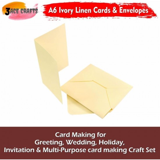 Ivory Blank Cards and Envelopes (Pack of 10) - A6 Linen, Perfect for Card Making, Invitations, and DIY Craft Projects