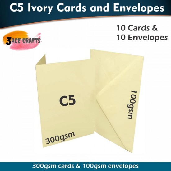 Ivory Blank Cards and Envelopes (Pack of 10) - C5 Cards, Perfect for Card Making, Invitations, and DIY Craft Projects