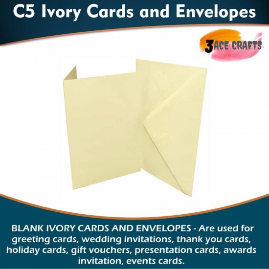 Ivory Blank Cards and Envelopes (Pack of 10) - C5 Cards, Perfect for Card Making, Invitations, and DIY Craft Projects