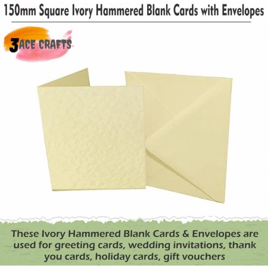 Ivory Blank Cards and Envelopes (Pack of 10) - Square Hammered, Perfect for Card Making, Invitations, and DIY Craft Projects