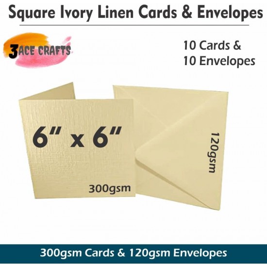Ivory Blank Cards and Envelopes (Pack of 10) - Square Linen, Perfect for Card Making, Invitations, and DIY Craft Projects
