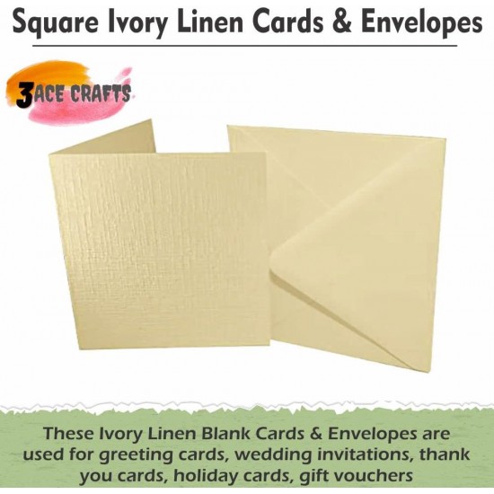 Ivory Blank Cards and Envelopes (Pack of 10) - Square Linen, Perfect for Card Making, Invitations, and DIY Craft Projects