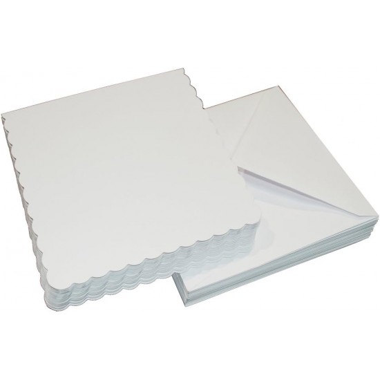   Card and Envelope (Pack of 25) - 7 x 7 inch, 1076, White Scalloped, Ideal for  special occasion invitations ,craft projects