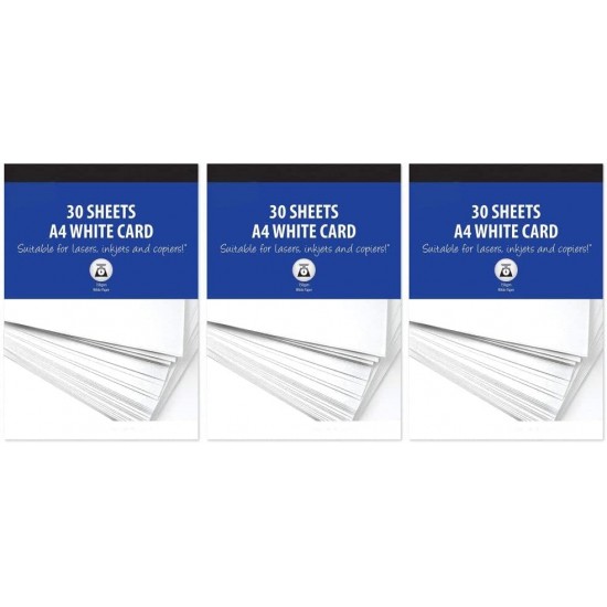 A4 White Card, 150gsm, 30 Sheets (Pack of 3) – Perfect for Laser, Inkjet & Copier Compatible