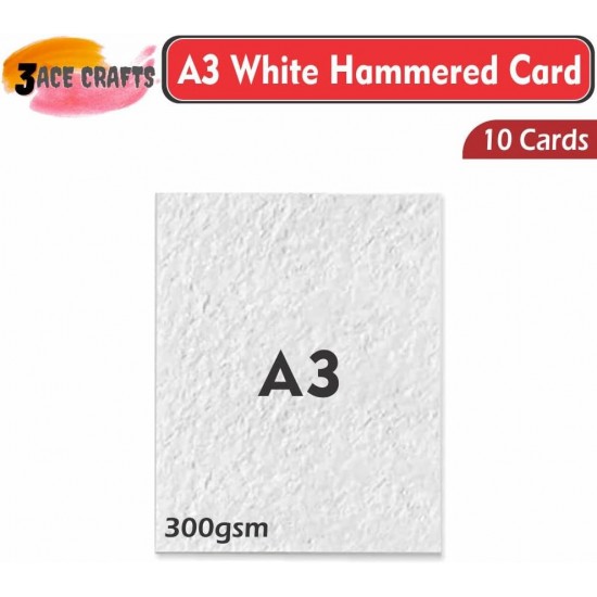 A3 White Card (Pack of 10)- Hammered, 300gsm, Thick Paper for Arts & Crafts, School Projects, Professional Printing, Wedding Invitations