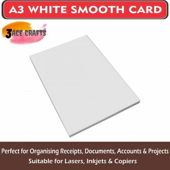 A3 White Card (Pack of 100)- Smooth, 300gsm, Thick Paper for Arts & Crafts, School Projects, Professional Printing, Wedding Invitations