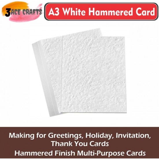 A3 White Card (Pack of 20)- Hammered, 300gsm, Thick Paper for Arts & Crafts, School Projects, Professional Printing, Wedding Invitations