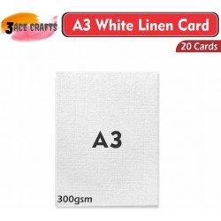 A3 White Card (Pack of 20)- Linen, 300gsm, Thick Paper for Arts & Crafts, School Projects, Professional Printing, Wedding Invitations