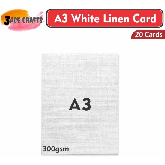 A3 White Card (Pack of 20)- Linen, 300gsm, Thick Paper for Arts & Crafts, School Projects, Professional Printing, Wedding Invitations