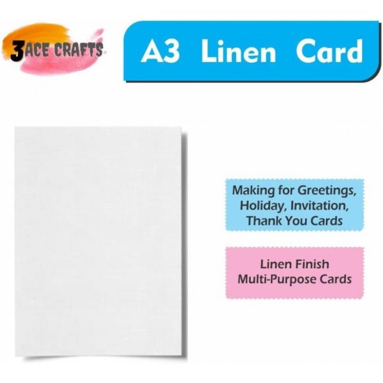 A3 White Card (Pack of 50)- Linen, 300gsm, Thick Paper for Arts & Crafts, School Projects, Professional Printing, Wedding Invitations