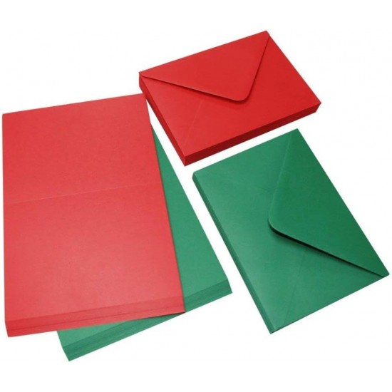 Christmas Cards & Envelopes (Pack of 10) – C6, Red & Green for Holiday, Invitations, Thank You & Crafts