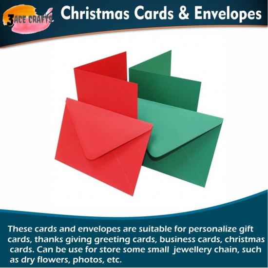Christmas Cards & Envelopes (Pack of 10) – C6, Red & Green for Holiday, Invitations, Thank You & Crafts