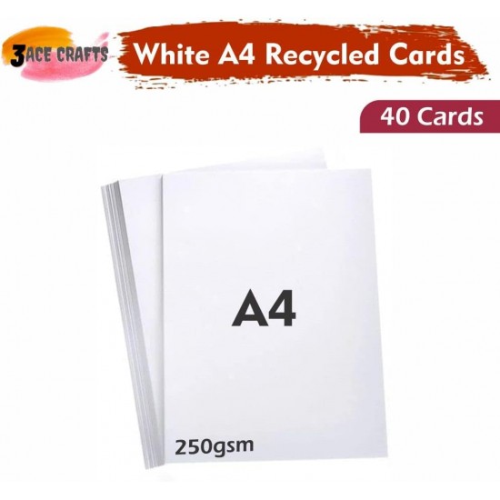 A4 White Card 250gsm - (Pack of 40) , Thick Paper for Arts & Crafts, School Projects, Professional Printing, Wedding Invitations